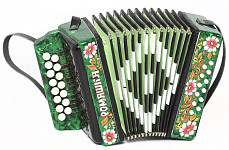 S20XL-C-GR Гармонь Ромашка 15х12-I, зеленая, палехская роспись, Шуйская гармонь